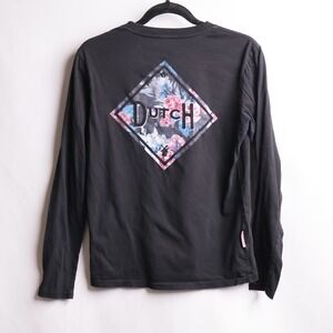 Dutch Bros Coffee Floral Diamond Graphic Long Sleeve T-Shirt Black Medium